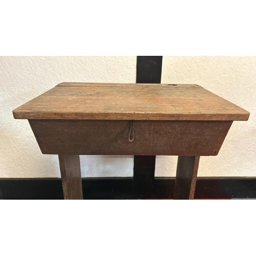 16 - A Victorian oak school desk with folding lid, 77cm (h) x 62cm (w) x 44cm (d)  / All lots are located... 