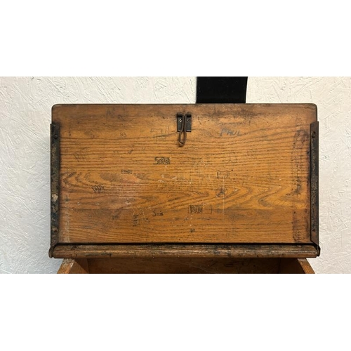 16 - A Victorian oak school desk with folding lid, 77cm (h) x 62cm (w) x 44cm (d)  / All lots are located... 