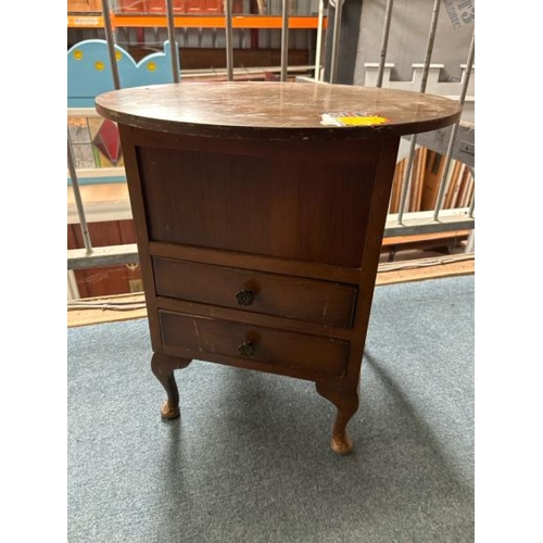 160 - A circular topped bedside table on cabriole legs, folding top and two drawers, 55cm (h) x 50cm (dia)... 