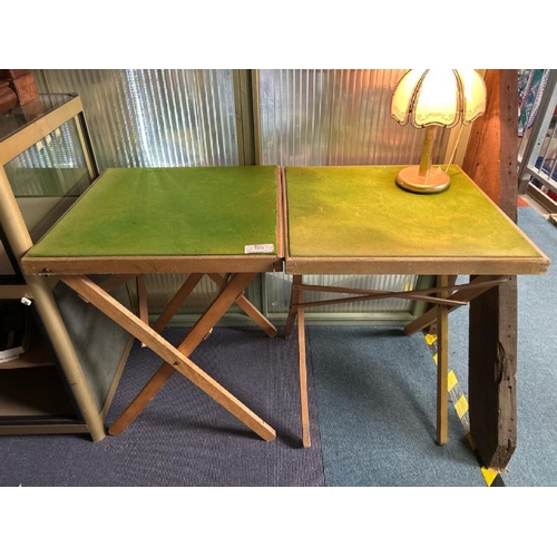 163 - A pair of folding tables with felt top, 68cm (h) x 56cm (w) x 56cm (d)  / All lots are located at Go... 