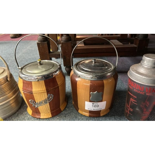 169 - Four biscuit barrels and cocktail shaker  / All lots are located at Gower Reclamation, Unit 17b, Cro... 