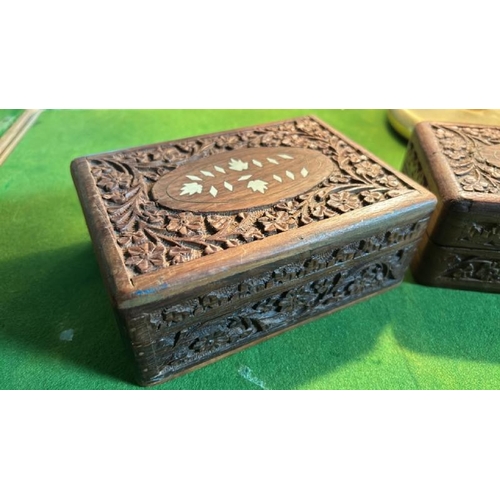 176 - Two similar carved wood trinket boxes, 16cm (w)  / All lots are located at Gower Reclamation, Unit 1... 