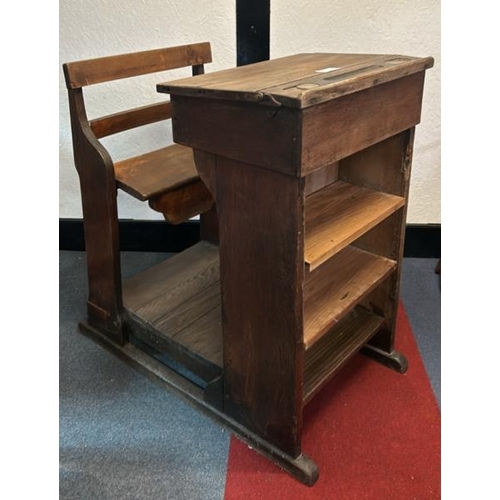 18 - A Kingfisher Ltd West Bromwich oak teachers desk, 100cm (h) x 61cm (w) x 86cm (d)  / All lots are lo... 