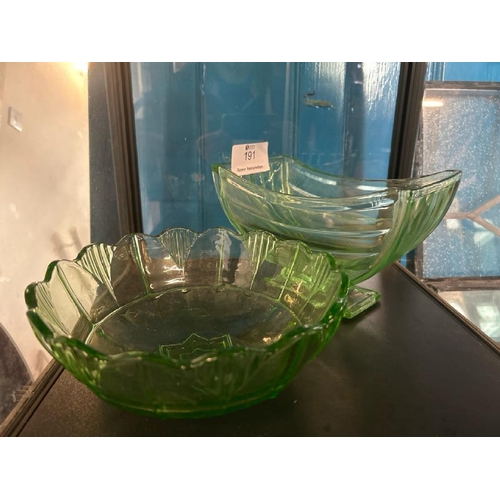 191 - Two uranium glass fruit bowls, largest 14cm (h) x 22cm (w)  / All lots are located at Gower Reclamat... 