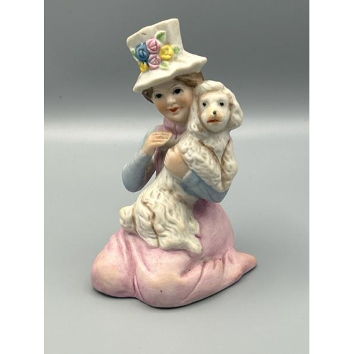 198 - Small porceline figurine of a lady and her poodle, 12cm high, good condition  / All lots are located... 