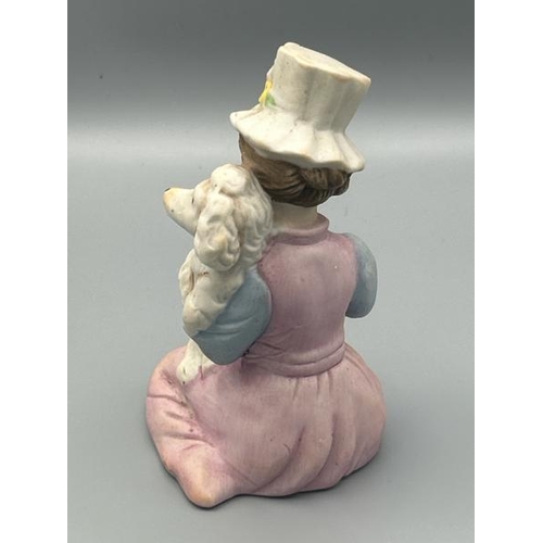 198 - Small porceline figurine of a lady and her poodle, 12cm high, good condition  / All lots are located... 