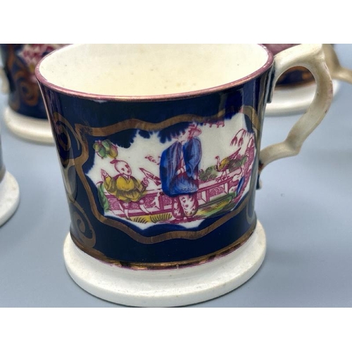 204 - Six pearl-ware childrens mugs circa 1820-1830, some with age related wear, each 6cm high  / All lots... 