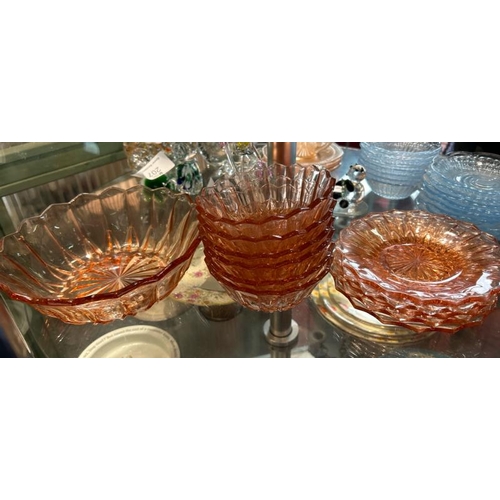 211 - Twelve part set of pink glass bowls and plates  / All lots are located at Gower Reclamation, Unit 17... 