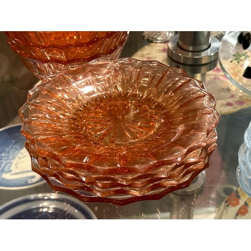 211 - Twelve part set of pink glass bowls and plates  / All lots are located at Gower Reclamation, Unit 17... 