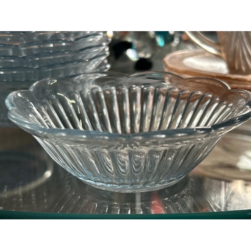 212 - Fifteen piece part set of vintage light blue glass dessert bowls and plates  / All lots are located ... 