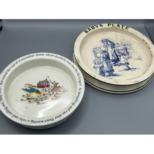 217 - Two childrens bowls including a Wedgwood Peter Rabbit and a Royal Doulton babies plate, largest 19cm... 