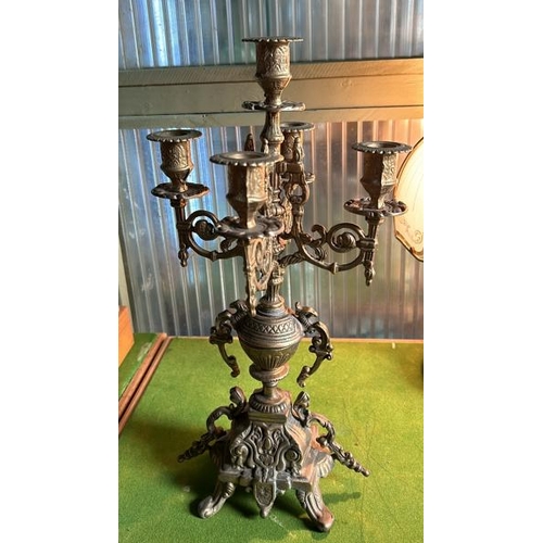 222 - Vintage baroque style brevetto 5 arm candelabra, 41cm high  / All lots are located at Gower Reclamat... 