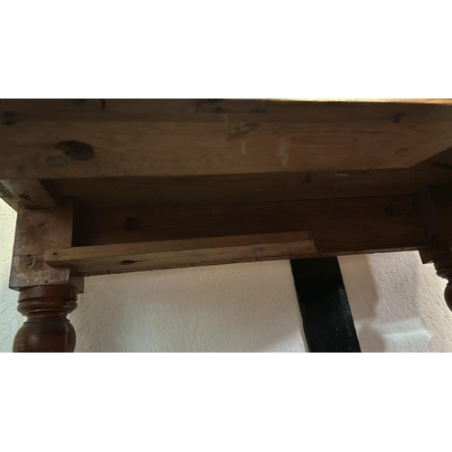 23 - A pitch pine refectory table, missing exteding leaf, 75cm (h) x 105cm (w) x 60cm (d)  / All lots are... 