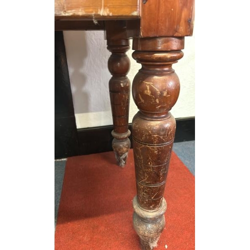 23 - A pitch pine refectory table, missing exteding leaf, 75cm (h) x 105cm (w) x 60cm (d)  / All lots are... 