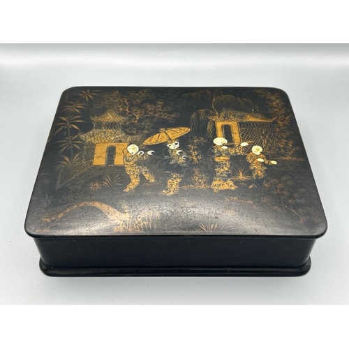 230 - Japanese lacqued box circa 1900, 18x4.5x15cm  / All lots are located at Gower Reclamation, Unit 17b,... 