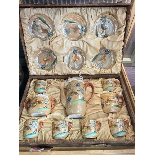 237 - Cased Japanese lustreware coffee service decorated with birds, full set  / All lots are located at G... 