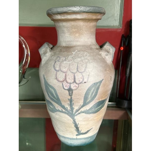 238 - Large studio pottery vase with twin handles decorated with flowers, 38cm high  / All lots are locate... 