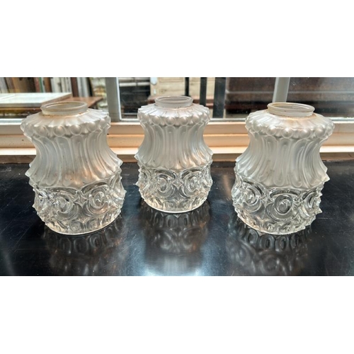 27 - Three art deco frosted cut glass ceiling light shades, each 15cm (h)  / All lots are located at Gowe... 