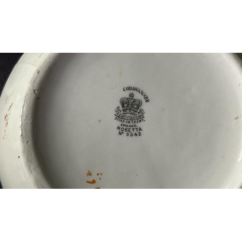 276 - A Coronaware Rosetta 5342 wash basin and jug, jug 31.5cm (h) x basin 41.5cm (dia)  / All lots are lo... 