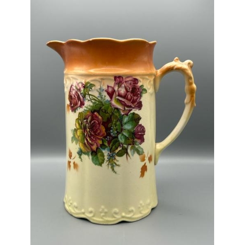 278 - Five assorted water jugs including Mailing Penny Rose, Indian Tree by H J Wood, and enamel jug  / Al... 