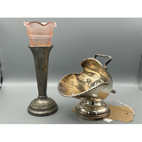 293 - Silver plated sugar caddy and rose bud vase, tallest 18cm (h)  / All lots are located at Gower Recla... 