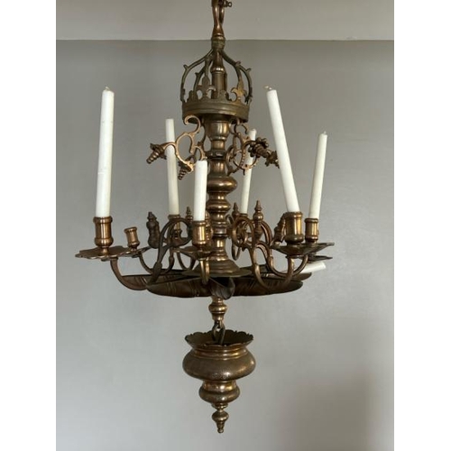 318 - An early 20th century eight-arm Jewish sabbath lamp, 74cm drop x 40cm (dia), provenance suggests thi... 