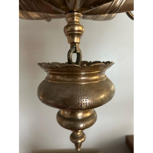 318 - An early 20th century eight-arm Jewish sabbath lamp, 74cm drop x 40cm (dia), provenance suggests thi... 