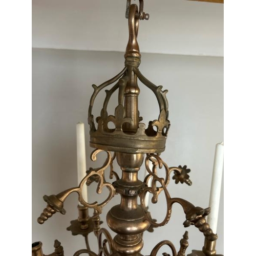 318 - An early 20th century eight-arm Jewish sabbath lamp, 74cm drop x 40cm (dia), provenance suggests thi... 