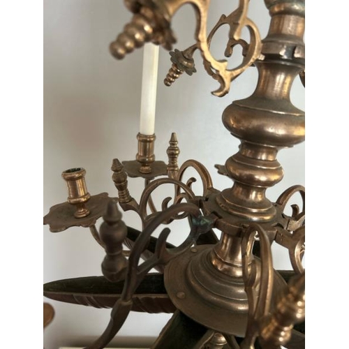 318 - An early 20th century eight-arm Jewish sabbath lamp, 74cm drop x 40cm (dia), provenance suggests thi... 