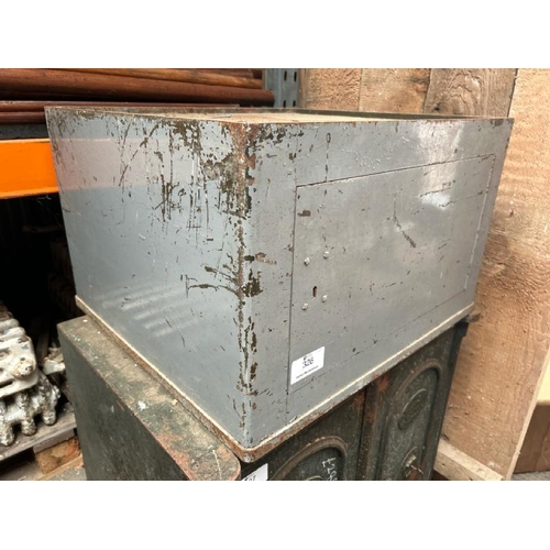 326 - Large metal safe, 41cm (h) x 66cm (w) x 60cm (d), with key  / All lots are located at Gower Reclamat... 