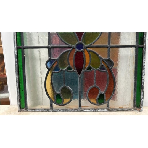 342 - Lead lined stained glass window, small crack, 45cm (h) x 45cm (w)  / All lots are located at Gower R... 