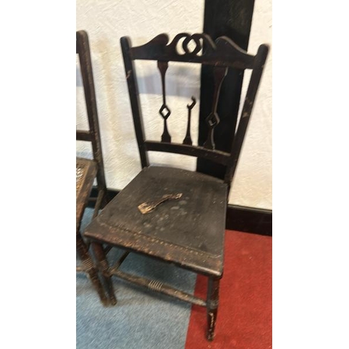 5 - A near pair of Victorian oak chairs, one cane seat requires restoration, 84cm (h) x 38cm (w) x 36cm ... 