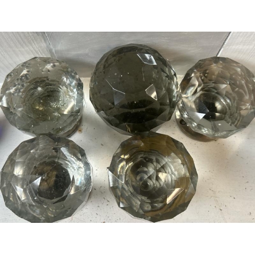 504 - Five assorted cut glass crystal door handles  / All lots are located at Gower Reclamation, Unit 17b,... 