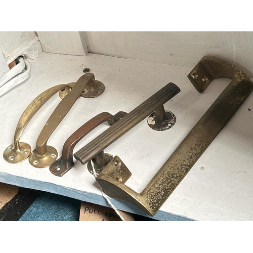 541 - Five brass pull handles including one art deco  / All lots are located at Gower Reclamation, Unit 17... 