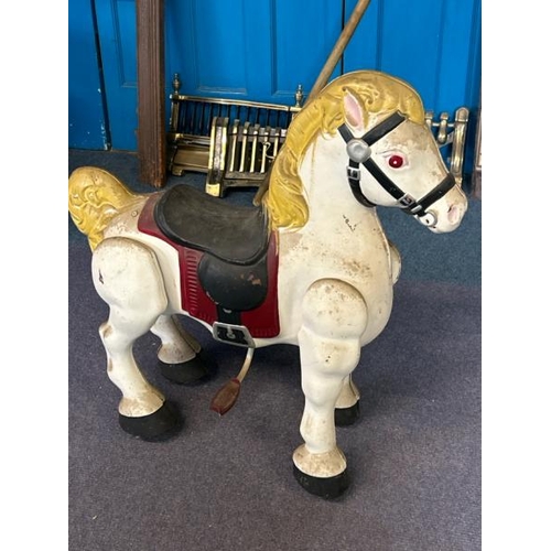 564 - Vintage 1950's tinplate Mobo ride on horse, 70x74x20cm  / All lots are located at Gower Reclamation,... 