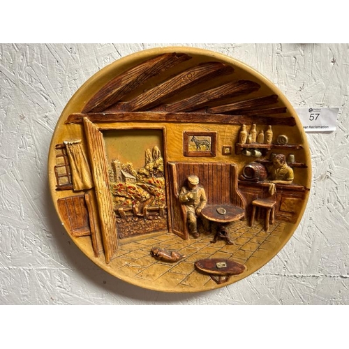 57 - A decorative ceramic wall plaque depicting a pub scene, 38cm (dia)  / All lots are located at Gower ... 