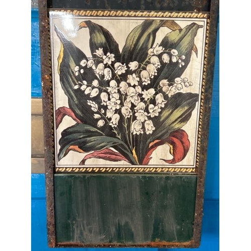 570 - Single victorian floral fireplace tile, 14x15.5cm, with metal tile holder  / All lots are located at... 