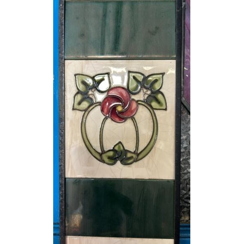 571 - Half set of art nouveau cream floral fireplace tiles, each 14x16cm, with metal tile holder  / All lo... 