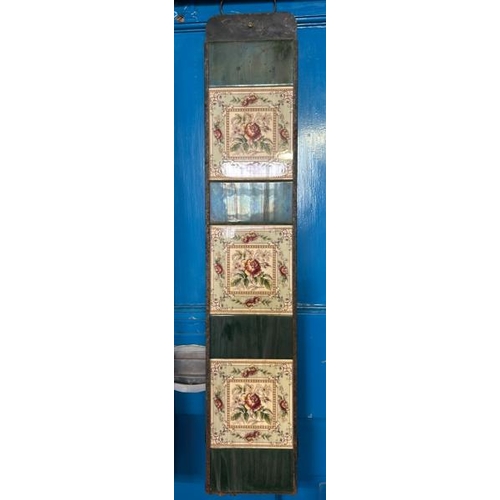 573 - Half set of three Peranakan fireplace tiles, each 15x16cm, with metal tile holder  / All lots are lo... 