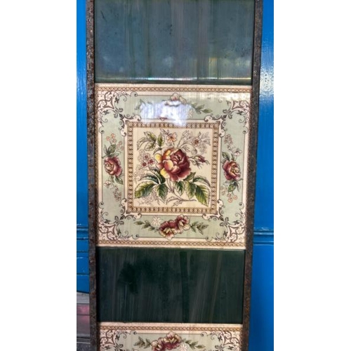 573 - Half set of three Peranakan fireplace tiles, each 15x16cm, with metal tile holder  / All lots are lo... 