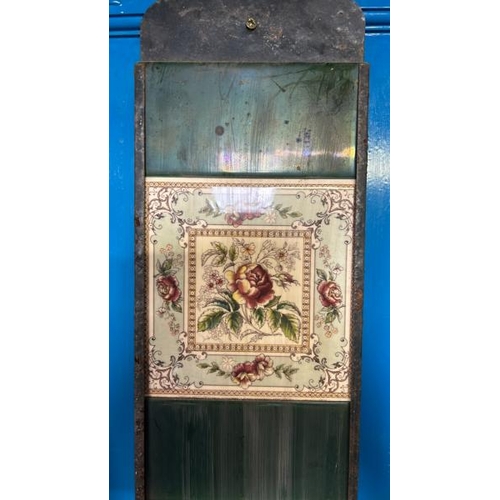 573 - Half set of three Peranakan fireplace tiles, each 15x16cm, with metal tile holder  / All lots are lo... 