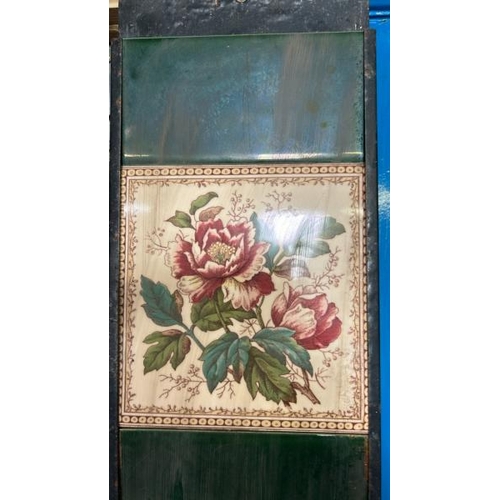 575 - Half set of three H&R Johnson fireplace tiles, each 15x16cm, with metal tile holder   / All lots are... 