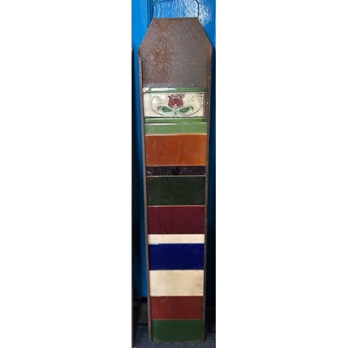 578 - Part set of colourful fireplace tiles of different sizes, with metal tile holder   / All lots are lo... 