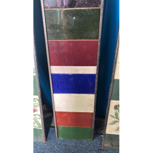 578 - Part set of colourful fireplace tiles of different sizes, with metal tile holder   / All lots are lo... 