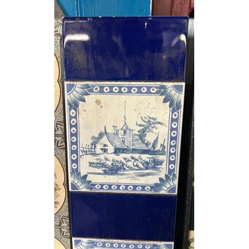 580 - Half set of mounted blue and white picture fireplace tiles, each 15.5x15.5cm   / All lots are locate... 