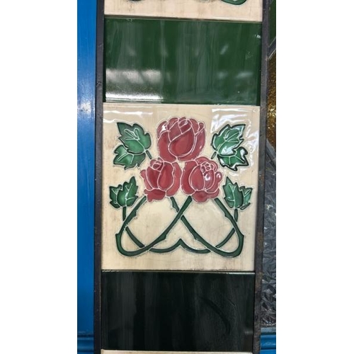 585 - Half set of stovax red roses fireplace tiles, each 15x15cm, with metal tile holder   / All lots are ... 