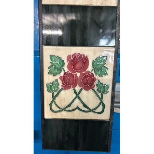 585 - Half set of stovax red roses fireplace tiles, each 15x15cm, with metal tile holder   / All lots are ... 