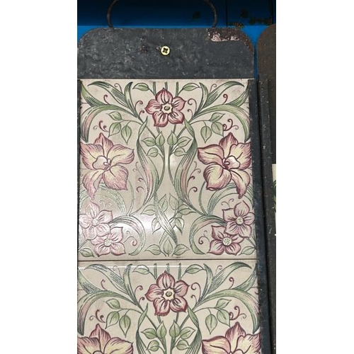 587 - Half set vintage H&R Johnson floral fireplace tiles, each 15x15cm, with metal tile holder  / All lot... 