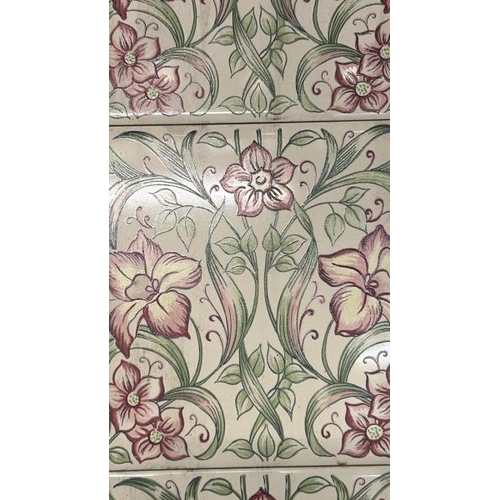 587 - Half set vintage H&R Johnson floral fireplace tiles, each 15x15cm, with metal tile holder  / All lot... 