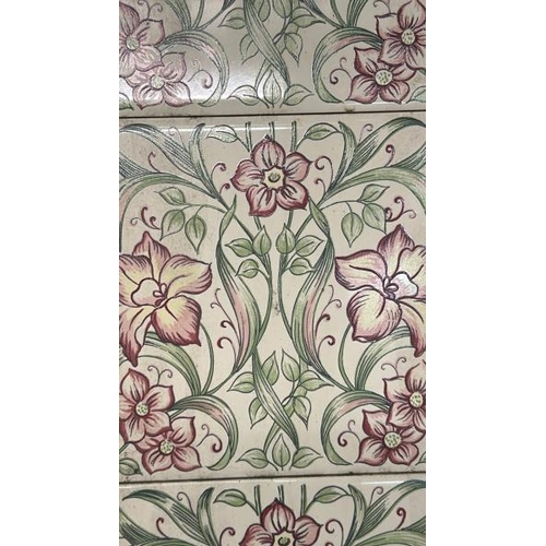 587 - Half set vintage H&R Johnson floral fireplace tiles, each 15x15cm, with metal tile holder  / All lot... 